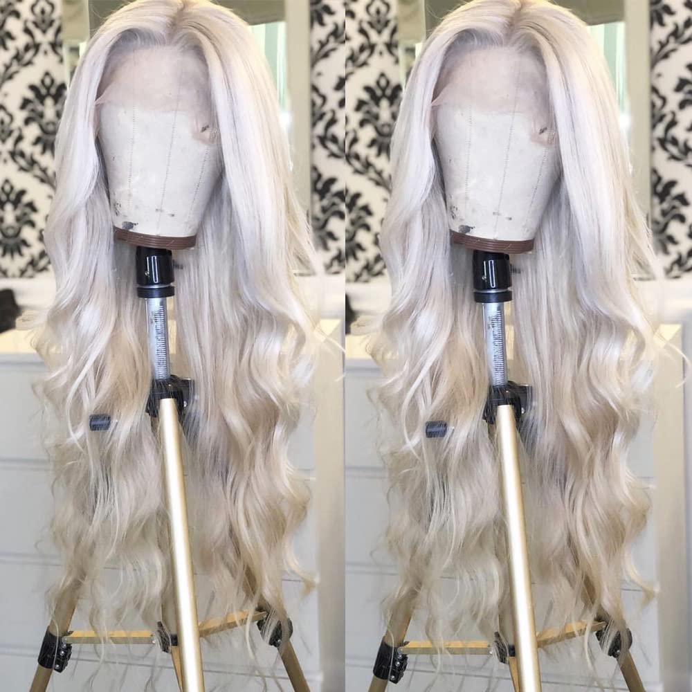 ANDRIA Platinum Blonde Wig lace front wigs Long Wigs Loose Wave Glueless Lace Wig Colored Synthetic Heat Resistant Fiber Wig With Baby Hair Natural Wavy White Blonde Body Wave Colorful wig for Women