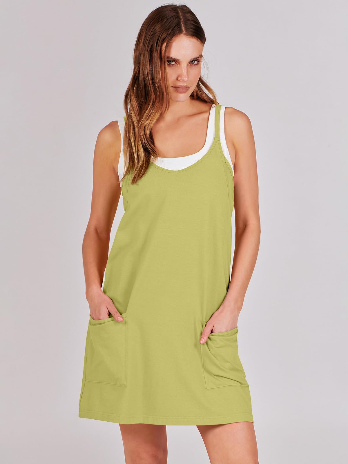ANRABESS Women Summer Mini Romper Dress Workout Tennis Active Sports Athleisure Outfits Built in Shorts Trendy Vacation Light Green X-Smal