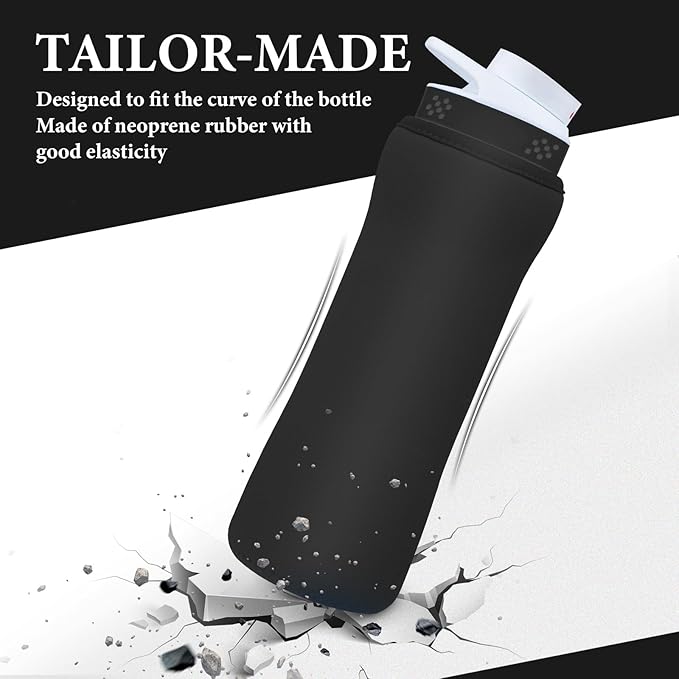 Sleeve Compatible with Cir-kul Water Bottle - 2 Pcs Water Bottle Sleeve Compatible with Cir-kul 22oz & Stainless Steel Bottle - Neoprene Insulated Water Bottle Cover for Retaining Temperature, (Black)