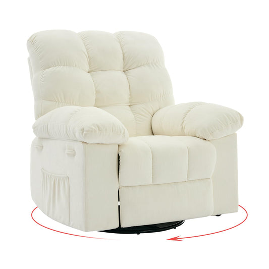 Rocking Recliner Chair,360° Swivel Rocker Chair for Living Room,Upholstered Fabric Glider Nursery Chair with Side Pockets for Small Spaces,Q235 Steel Frame Lazy Boy Recliner Single Sofa(Beige)