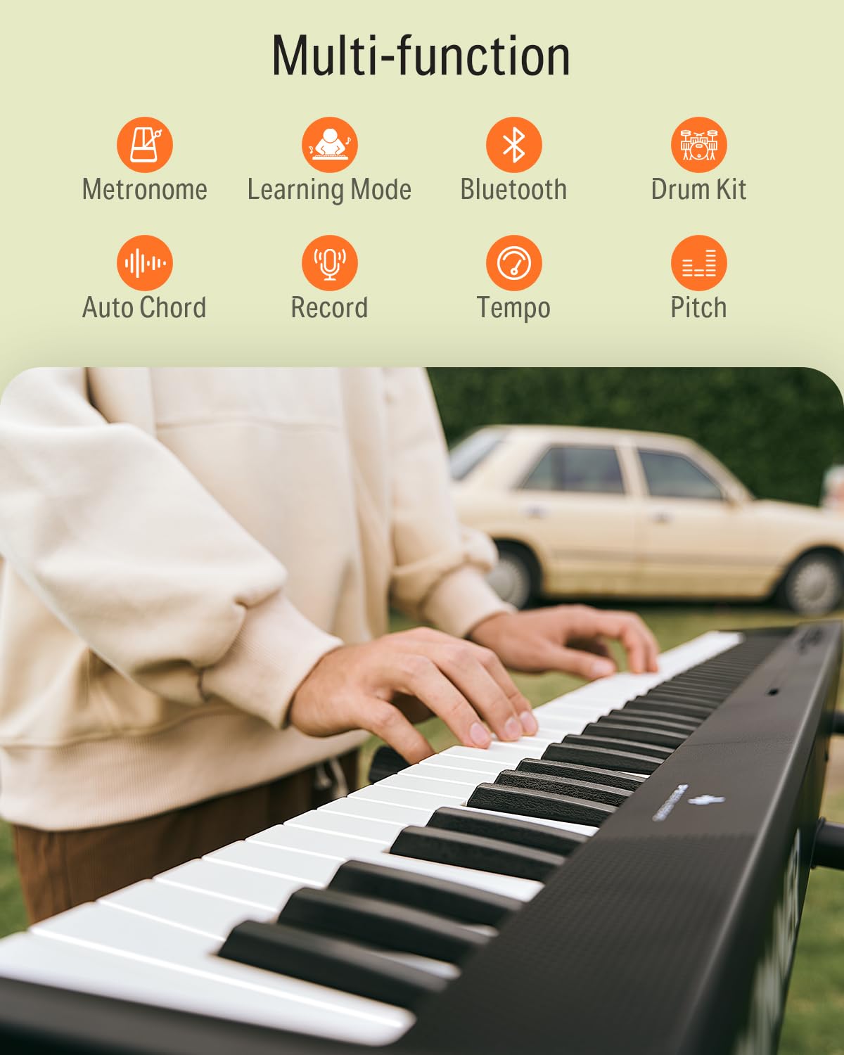 Donner DP-10 Portable Piano Keyboard 88 Keys for Beginner, Bluetooth Foldable Piano Keyboard with 128 Rhythms&Tones, Chord, Record, Drum Kit, Folding Digital Piano Bundle with Pedal, Piano Bag, Black