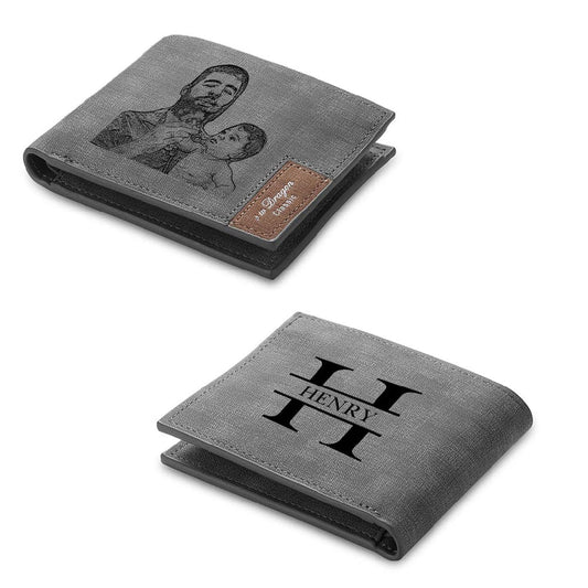 lagofit Gifts for Dad Personalized Custom Photo Wallets for Men Engraved Picture & Initial Name Wallets for Men Casual Bifold Wallet Gifts for Boyfriend, Fathers (Style 5)