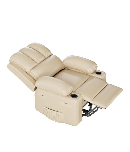 GarveeHome Leather Recliner Chair, Manual Recliner w/Comfortable Arms and Cup Holders for Living Room CF8011 - Beige, Medium