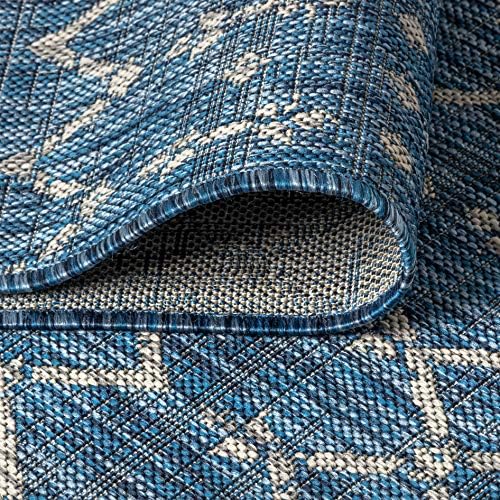 JONATHAN Y SMB108B-8 Ourika Moroccan Geometric Textured Weave Indoor Outdoor Area Rug, Bohemian, Rustic, Scandinavian Easy Cleaning,Bedroom,Kitchen,Backyard,Patio,Non Shedding, Navy/Light Gray, 8 X 10
