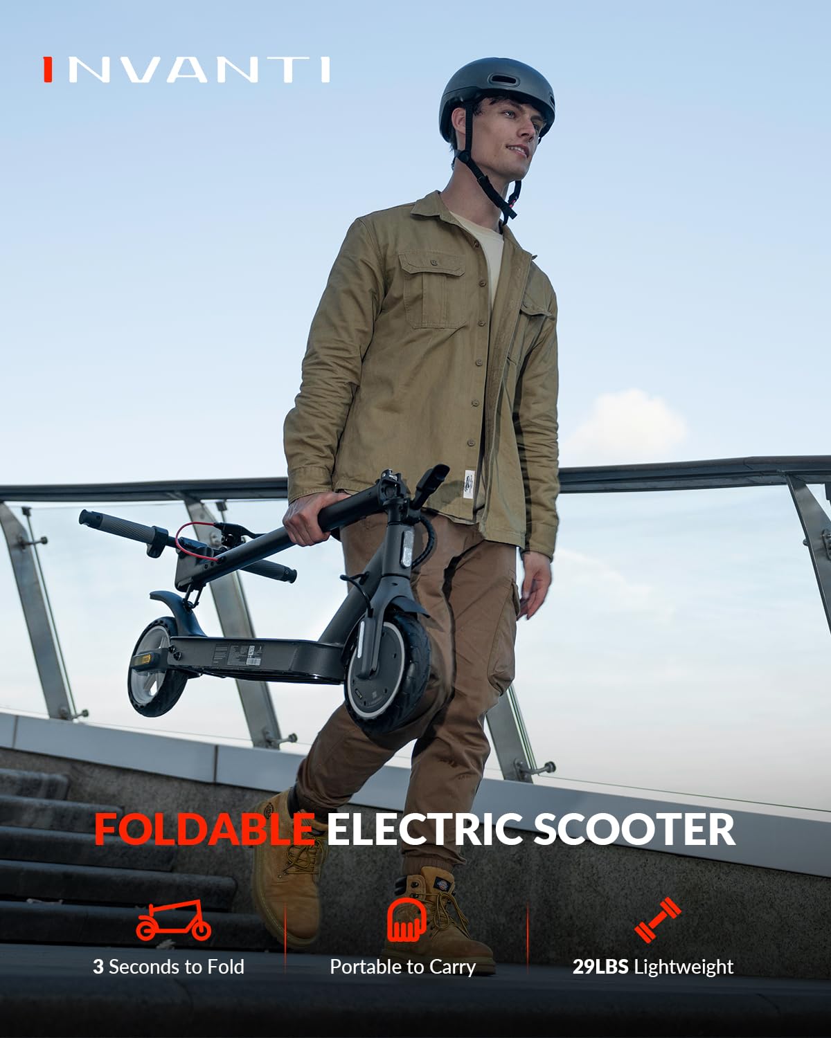 INVANTI E30 Electric Scooter, 350W Motor, 20Miles Range & 18 MPH, Turn Signals, Smart APP, 8.5" Solid Tires, Foldable Commuter Electric Scooter with Rear Suspension and Dual Brakes for Adults and Teen