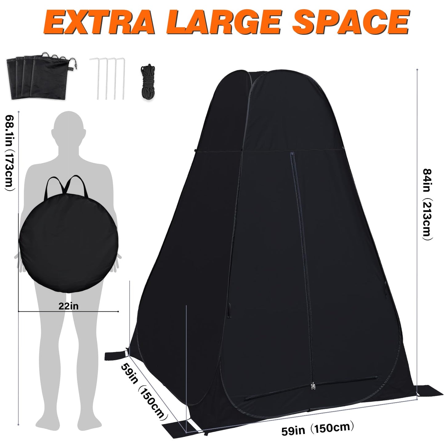 anngrowy Shower Privacy Tent, 7FT Extra Large Pop Up Toilet Tent, Portable Outdoor Bathroom Shower Enclosure, Privacy Shelter for Changing Camping Hiking Beach Dressing, Fishing, UPF50+