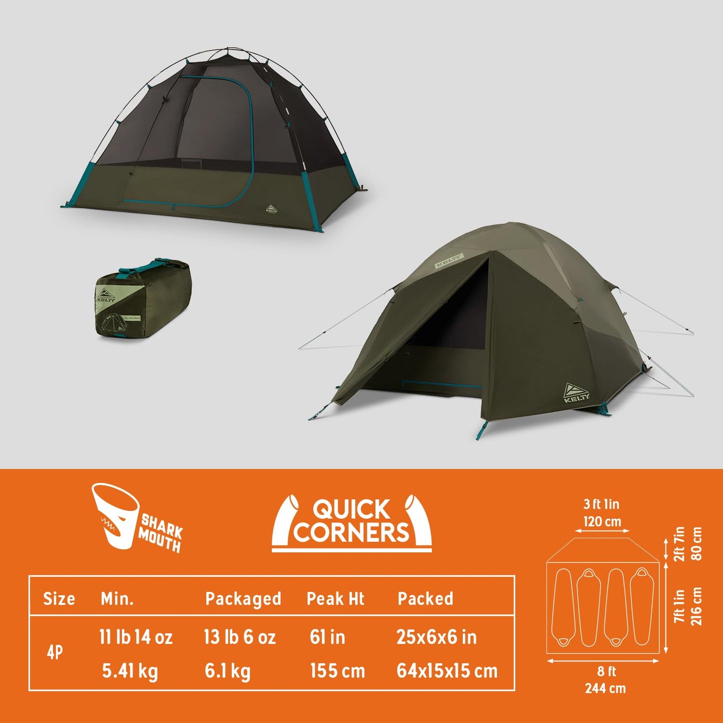 Kelty Daydreamer 4P + 6P Camping Tent, Blackout Fabric, Interior Light Diffusing Gear Loft, Standing Height, PFAS Free (4 Person)