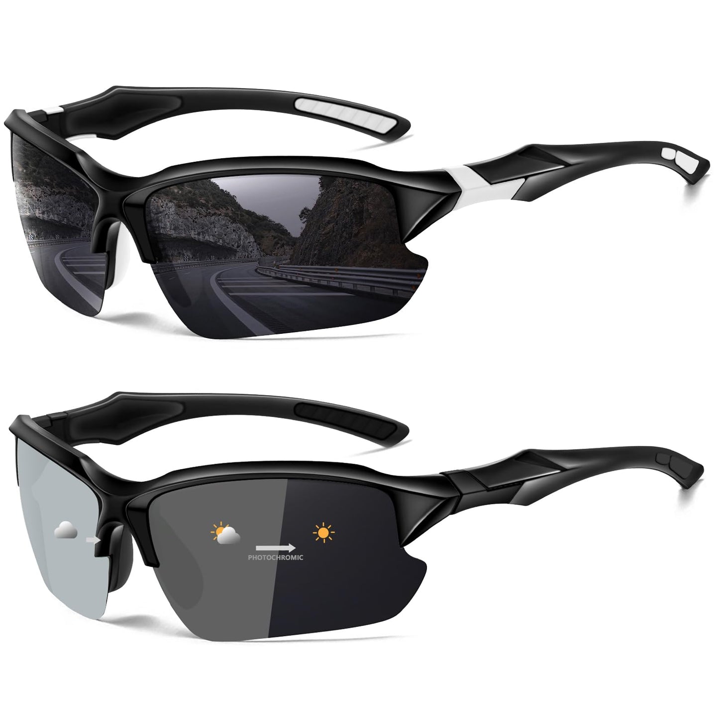 DioKiw 2PACK Sports Polarized Sunglasses for Men Cycling Running Fishing UV400 Protection Sun Glasses Lightweight Half Frame Goggles