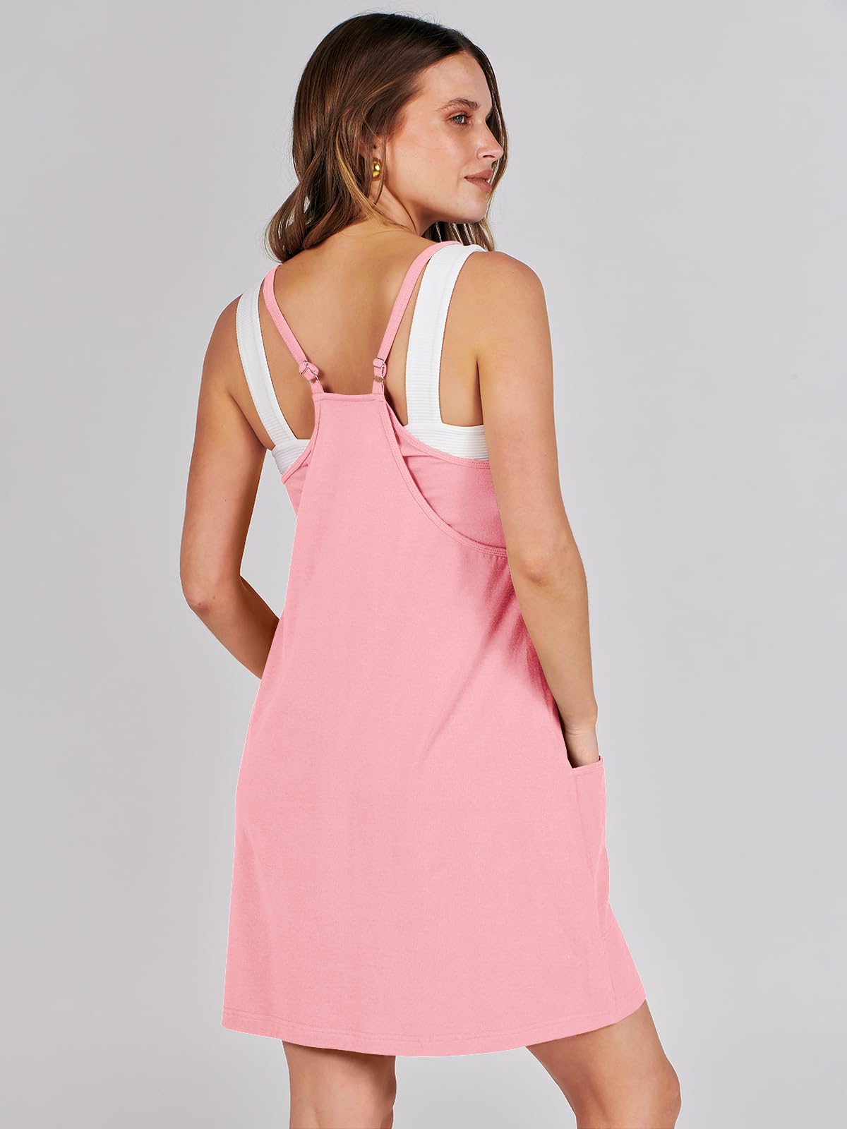 ANRABESS Women Summer Mini Romper Dress Workout Tennis Active Sports Athleisure Outfits built in Shorts Trendy Vacation Pink X-Smal