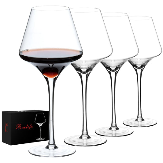 BACLIFE Red Wine Glasses Set of 4 – 17.5oz Premium Crystal Wine Glass With Long Stem – Hand Blown Burgundy Wine Glasses – Unique Gift for Wedding, Anniversary, Christmas