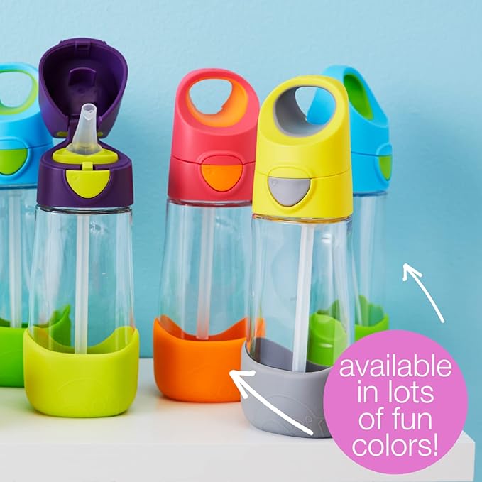 b.box Tritan Drink Bottle for Kids Toddlers, Water Bottle w/Flip Straw and Spill Proof Lid, Cool Modern Child Friendly Design, Best for After Sippy Cup, BPA Free Plastic, 15oz, Ocean Breeze