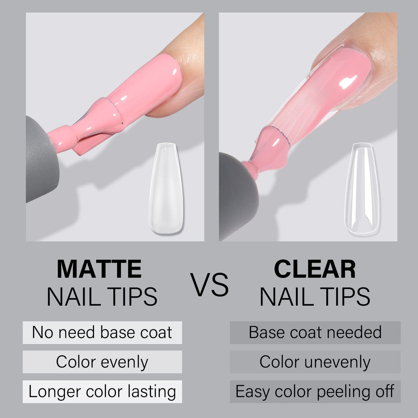 AILLSA Long Coffin Nail Tips - Upgraded Matte Soft Full Cover Gel Nails Tips No Filed, 240Pcs Pre-shaped Gelly Tips Acrylic Clear Fake Press On Nail Tip for Soak Off Nail Extension 10 Sizes
