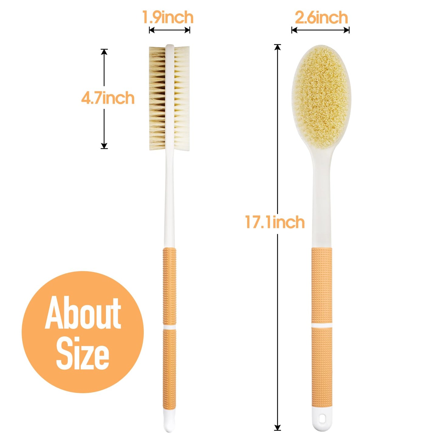 Backski Body Scrubber Anti Slip for Shower,Shower Brush Long Handle with Stiff and Soft Bristles,Body Wash Exfoliating Back Scrubber for Bath or Dry Brushing Body Brush(Orange)