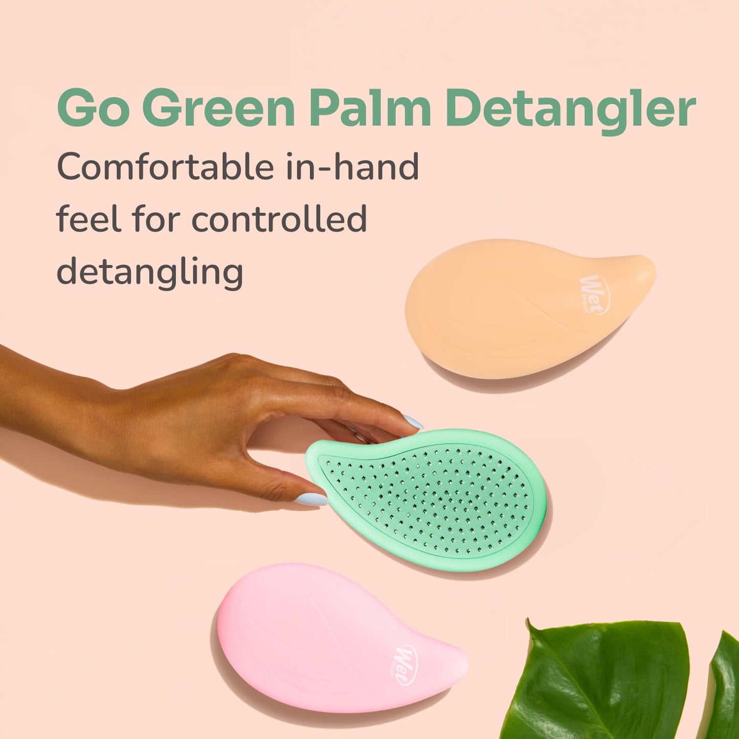 Wet Brush Go Green Palm Detangling Hair Brush Infused with Coconut Oil - Pain-Free Ultra-Soft Detangler Bristles Glide Through Tangles with Ease - Protects Against Split Ends For Wet & Dry Hair