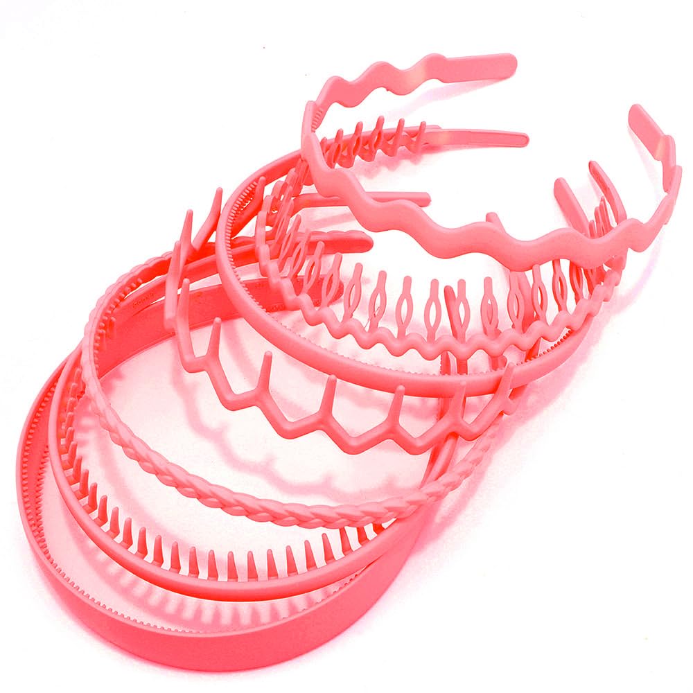 AHONEY 7 Pack Headbands for Girls Women Headbands with Teeth Non Slip Hairbands for Women's Hair Accessories for Girls Comb (Watermelon red)