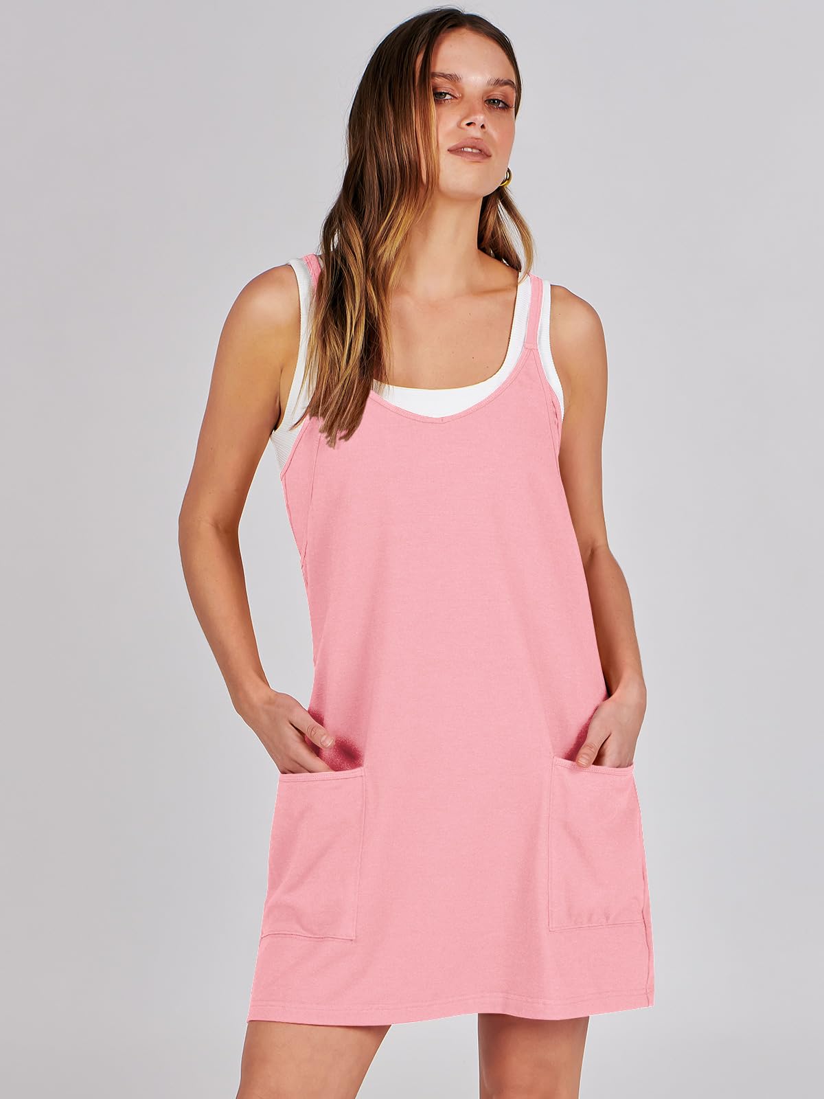 ANRABESS Women Summer Mini Romper Dress Workout Tennis Active Sports Athleisure Outfits built in Shorts Trendy Vacation Pink X-Smal