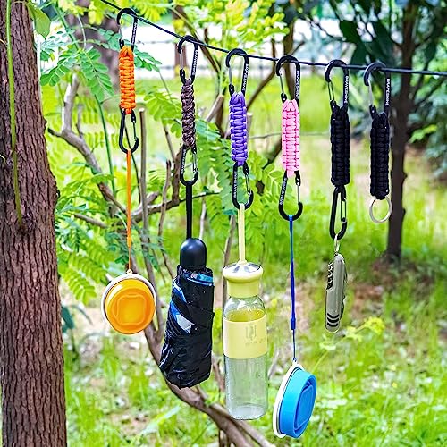BRAVESHINE 1 Black 1 Camo Paracord Keychain Hook Carabiner Clips, Lanyard Hanger with D Ring Hooks Heavy-Weight Stroller Hook Holder for Water Bottle, Key, Backpacks, Tools, Boys, Girls, Men, Women