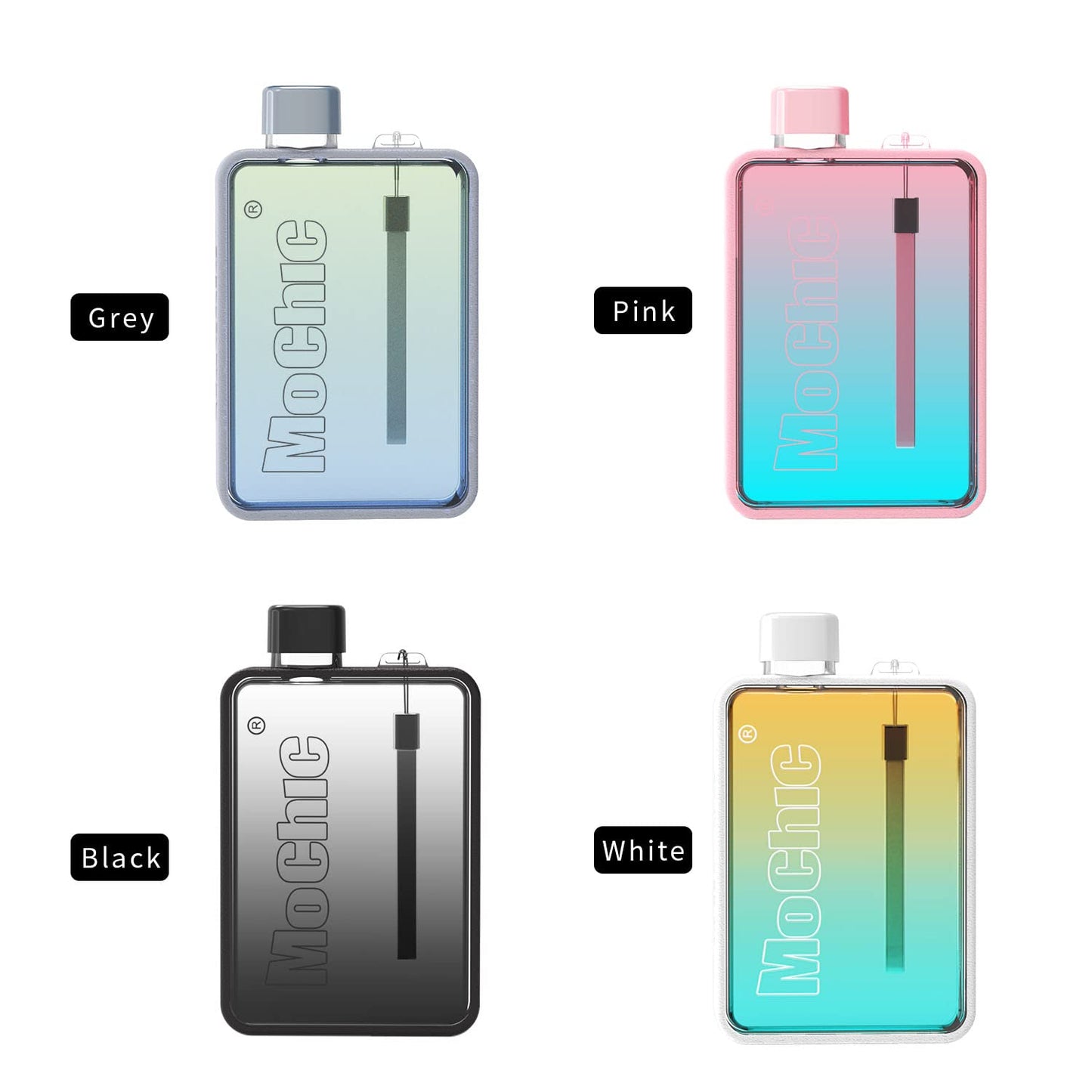 MoChic Flat Water Bottle Leak Proof and Slim Water Bottle Design BPA Free A5 Water Bottle Unique frosted and color designs Sports Gym Outdoor Travel 13oz