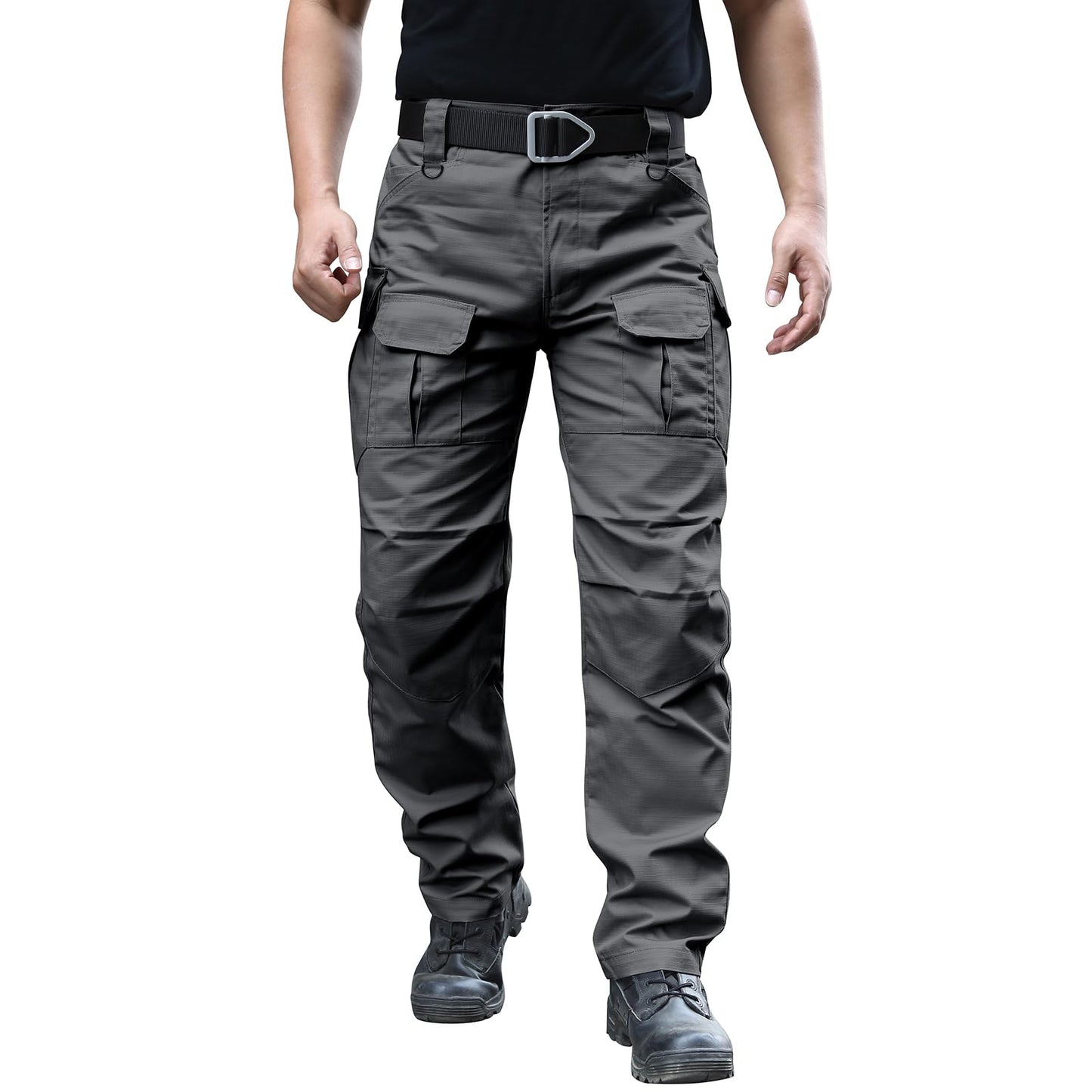 Hiwise Men's Stretch Tactical Pants Water Resistant Ripstop Cargo Pants Outdoor Lightweight EDC Work Hiking Pants (Grey, 34WX32L)