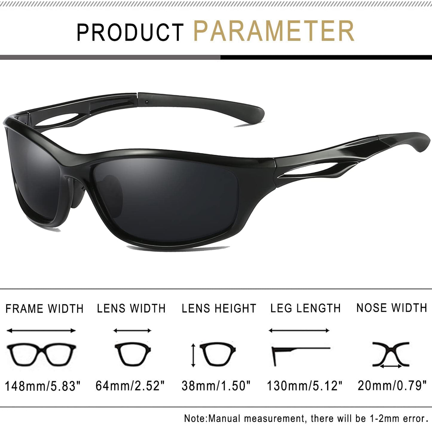 Joopin Polarized Sport Sunglasses Lightweight Wrap Around Driving Sun Glasses UV Protection Black Shades for Men Women Shady Rays