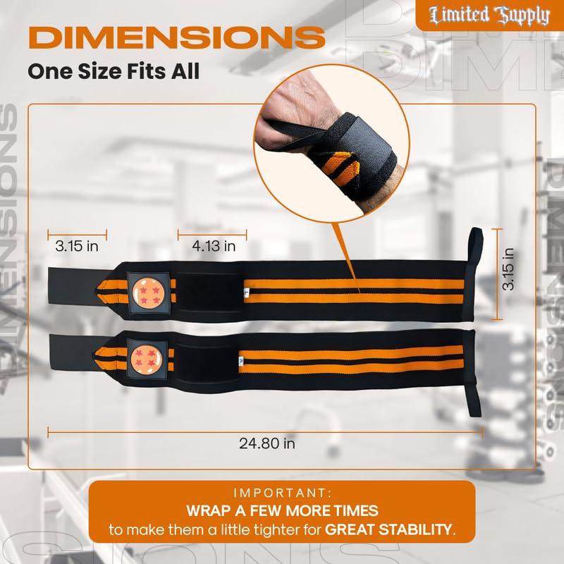 Anime Wrist Wraps Lifting Straps 24" for Men and Women - 1 Pair Each, Gym Accessories Support Weightlifting, Exercise, Strength Training, and Improve Workout (Black)