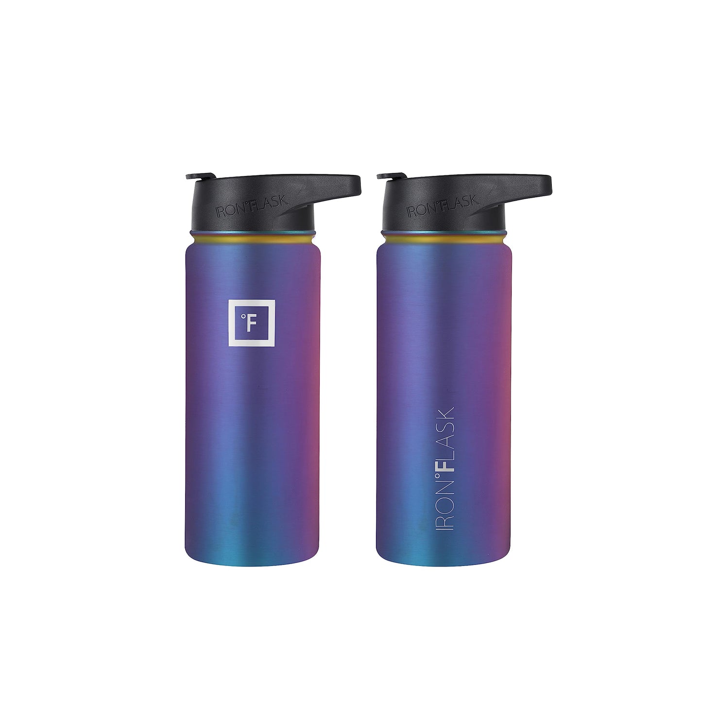 IRON °FLASK Camping & Hiking Hydration Flask, Wide Mouth, 3 Straw Lids, Stainless Steel Outdoor Water Bottle, Double Walled, Insulated Thermos, Metal Canteen - Aurora, 18 Oz