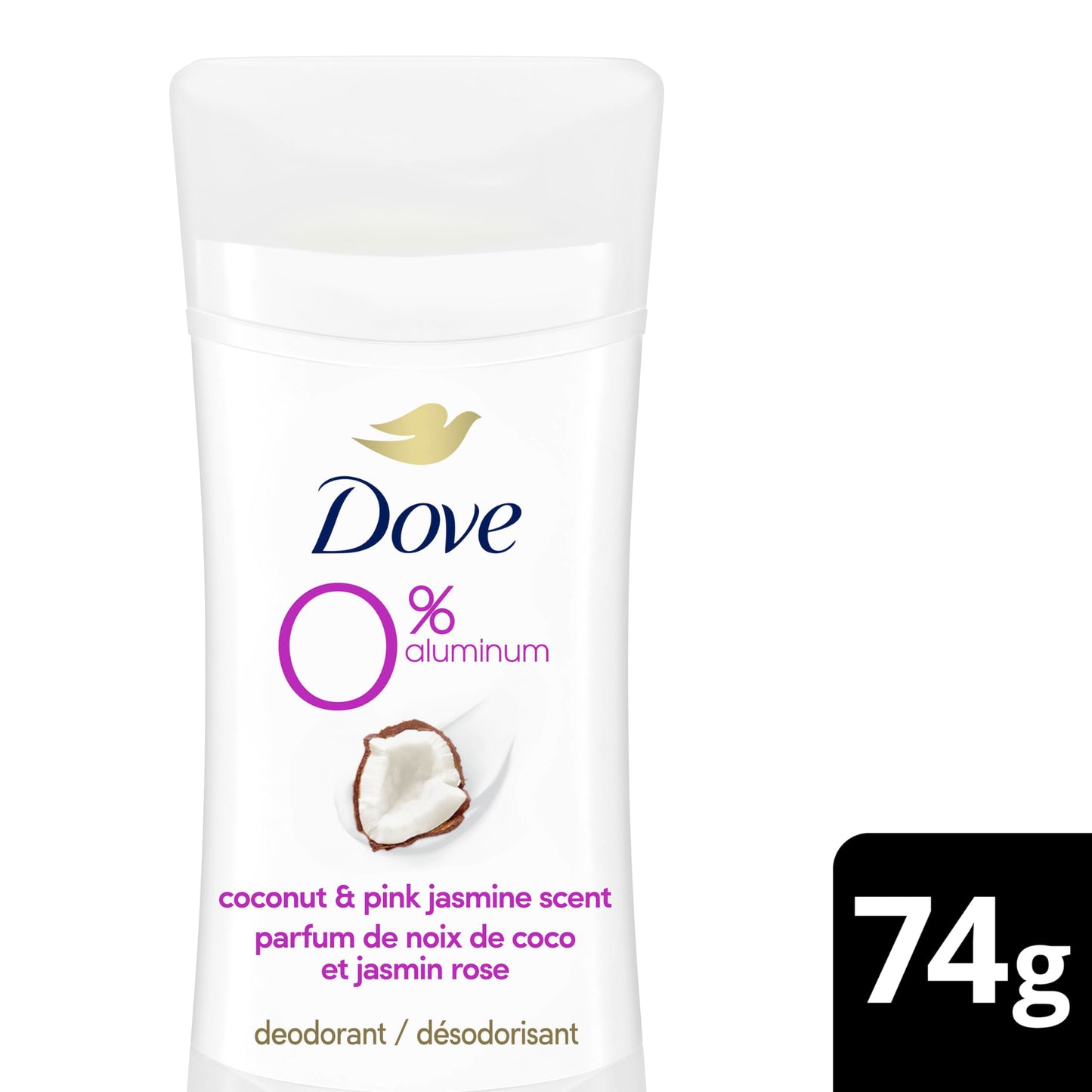 Dove 0% Aluminum Deodorant Stick Non-irritating Deodorant for Underarm Care Coconut and Pink Jasmine Kindest Aluminum Free Deodorant 2.6 oz