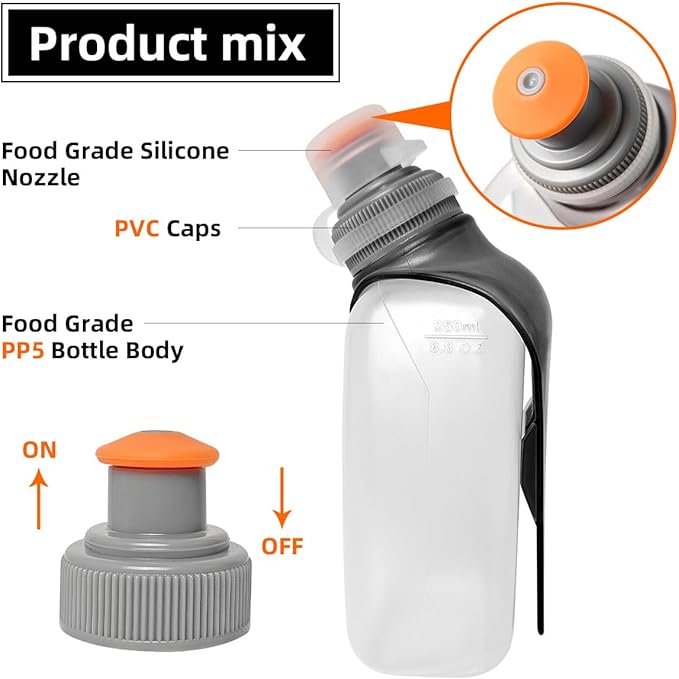 Sports Water Bottles 8.5 Ounce(250ml) &6 Ounce(175ml),BPA Free for Running, Cycling, Walking, Indoor, Outdoor - 2 Pcs