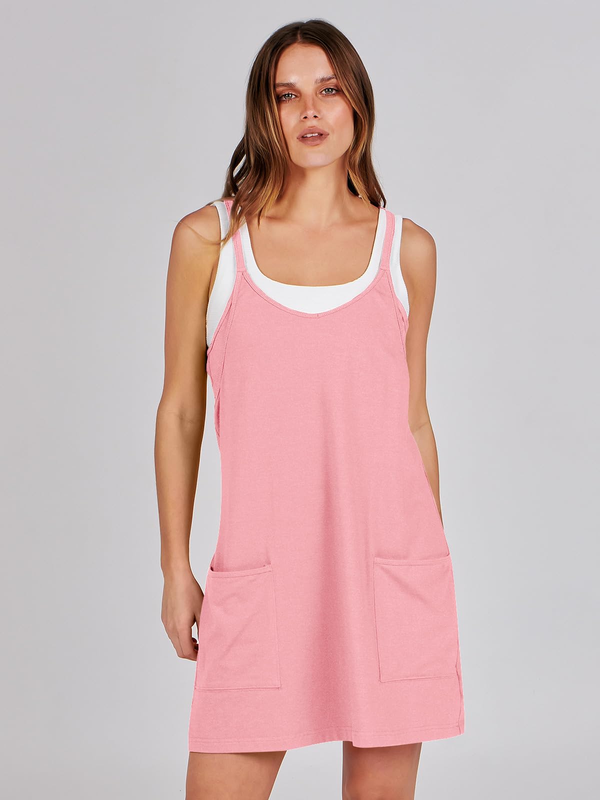 ANRABESS Women Summer Mini Romper Dress Workout Tennis Active Sports Athleisure Outfits built in Shorts Trendy Vacation Pink X-Smal