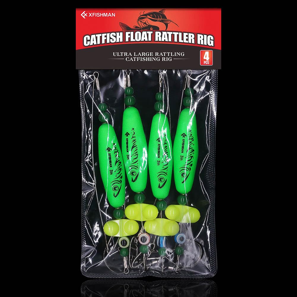 Catfish-Rig-for-Bank-Fishing-Catfishing-Tackle-Floats-with-Rattler-Santee Cooper Rig Equipment(Green-2.5 inch)