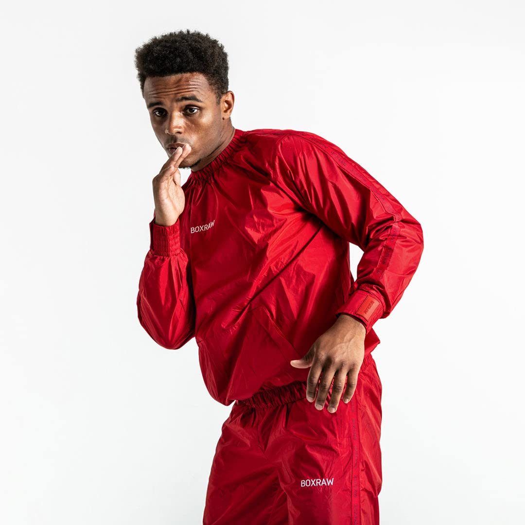BOXRAW Hagler Professional Sauna Suit 1.0 Top & Bottoms Non Rip Sweat Suit Boxing MMA Training Gym (Red - XL)