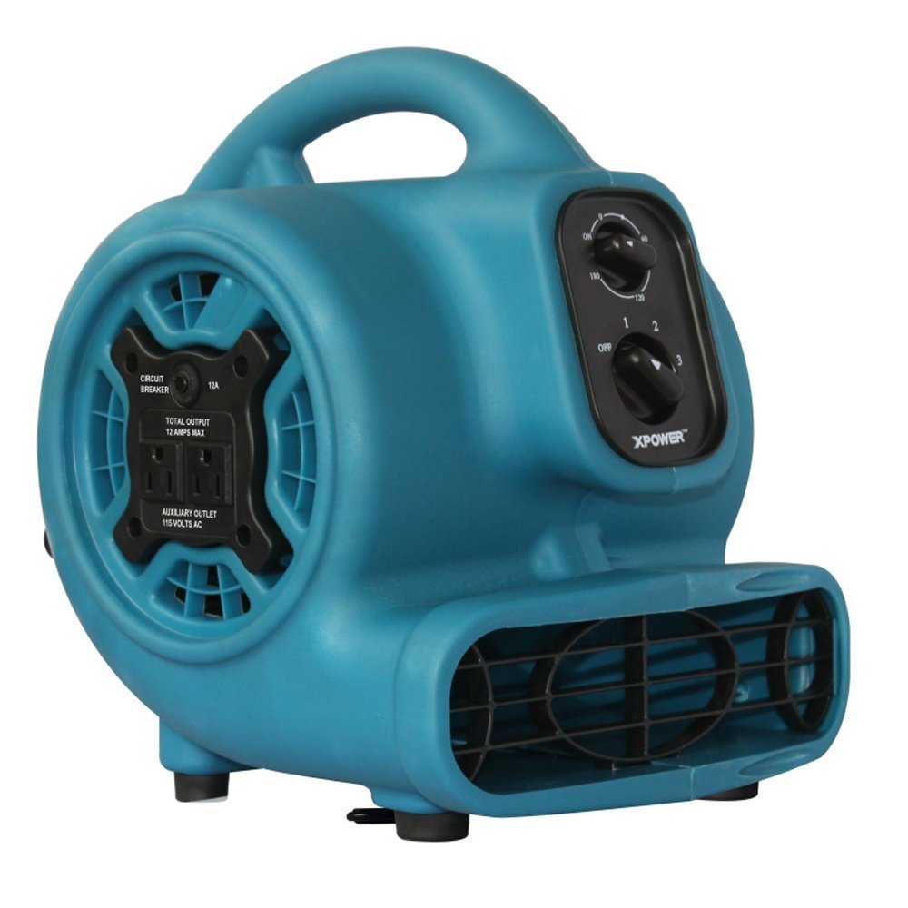 XPOWER P-230AT Mini Mighty Air Mover Utility Blower Fan with Built-in Power Outlets, Blue