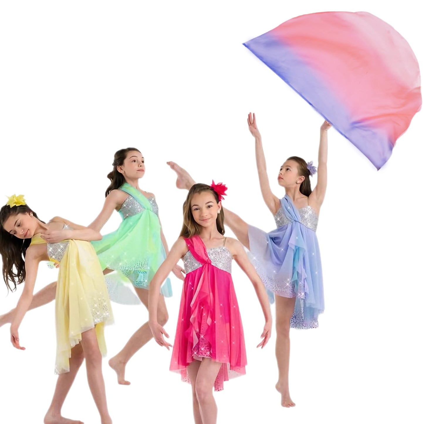 Worship Flag with Scalable Rod for Kids Children, 36" Semicircle Flex Chiffon Flag for Dance Practice Performance, Praise Flag, Divine Flag, Church Flag (B14)