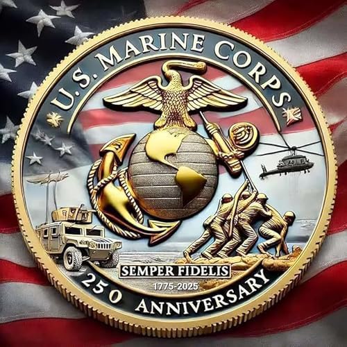 Marine Corps 250th Anniversary Coins, USMC Military Challenge Coin-Army, Navy, Marine Corps, Patriotic Military Gift for Veterans & Collector (Color C)