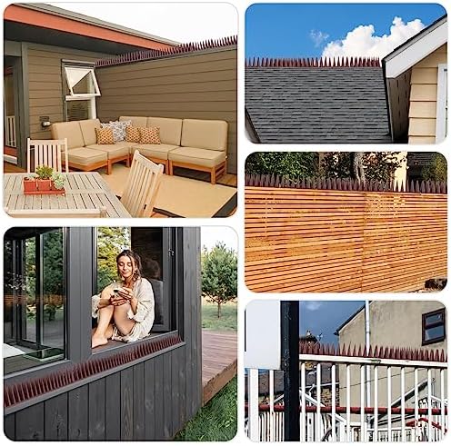 Bird Spikes, 20 Pack Pigeon Deterrent for Small Birds Raccoon Cats Defender for Outside to Keep Squirrel Away, Plastic Fence Spike for Railing and Roof-Brown