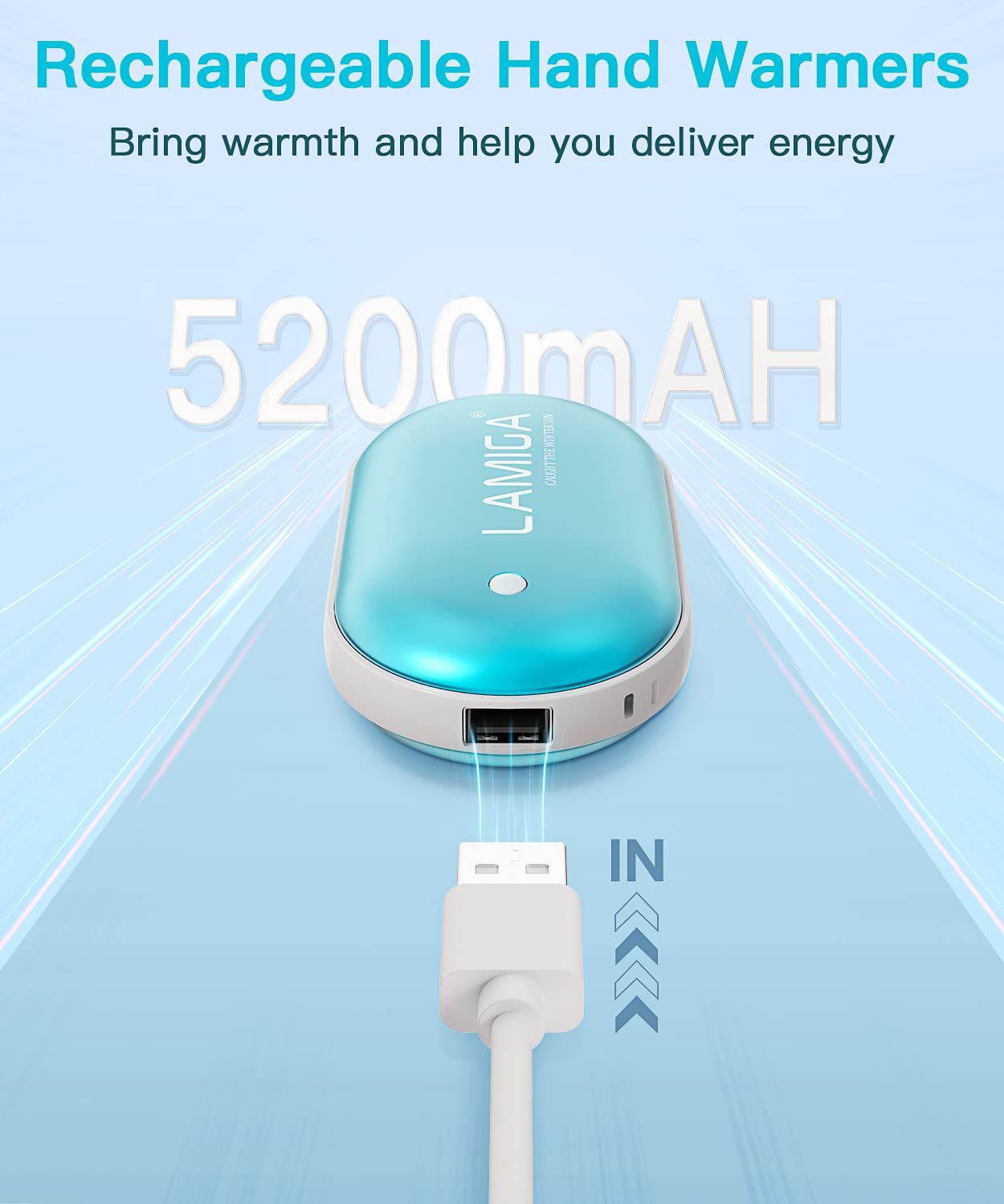 LAMIGA Hand Warmers Rechargeable,Electric Hand Warmer Reusable,5200mAh Portable Powerbank,Hot Hand Pocket Heater for Outdoor Camping and Hunting,The Best Gift for Winter.