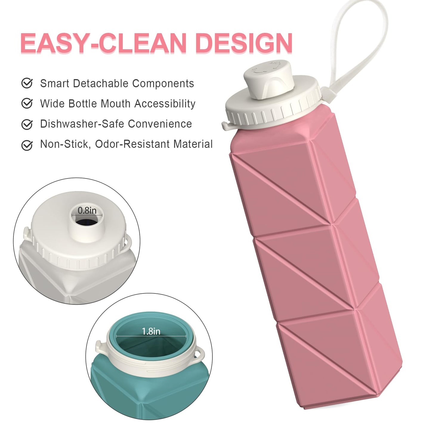 BEAUTAIL Collapsible Water Bottles, Silicone Foldable Portable Water Bottle 610ml, Lightweight Reusable Leakproof for Travel Hiking Sports Outdoor, 5 Pack (Starlight+Pink+Blue+Dark Blue+Black)