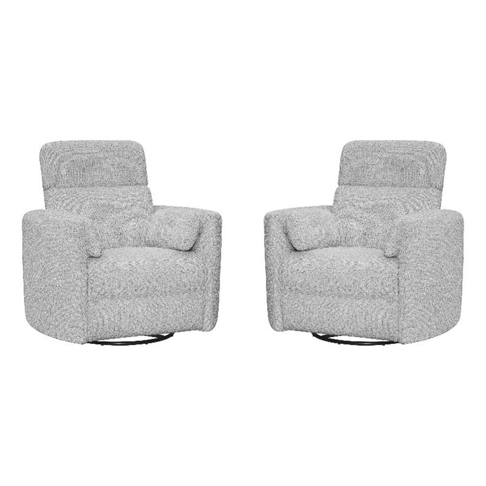 Pemberly Row Manual Swivel Glider Recliner Chair in Angora Linen (Set of 2) with USB Charging Ports and 2 Comfort Pillows for Living Room