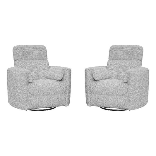 Pemberly Row Manual Swivel Glider Recliner Chair in Angora Linen (Set of 2) with USB Charging Ports and 2 Comfort Pillows for Living Room