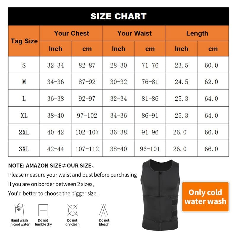 SHAPERIN Sweat Sauna Vest for Men Waist Trainer Body Shaper Zipper Neoprene Tank Top with Adjustable Belt Black S