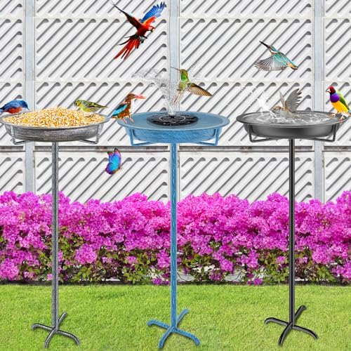 Metal Bird Bath for Outdoors Garden Birdbath Bowl, 36.2" Height Freestanding Bird Feeders for Outside with 4 Prongs Base Stake, Standing Birdfeeders for Yard Lawn Decor (Retro Silver)