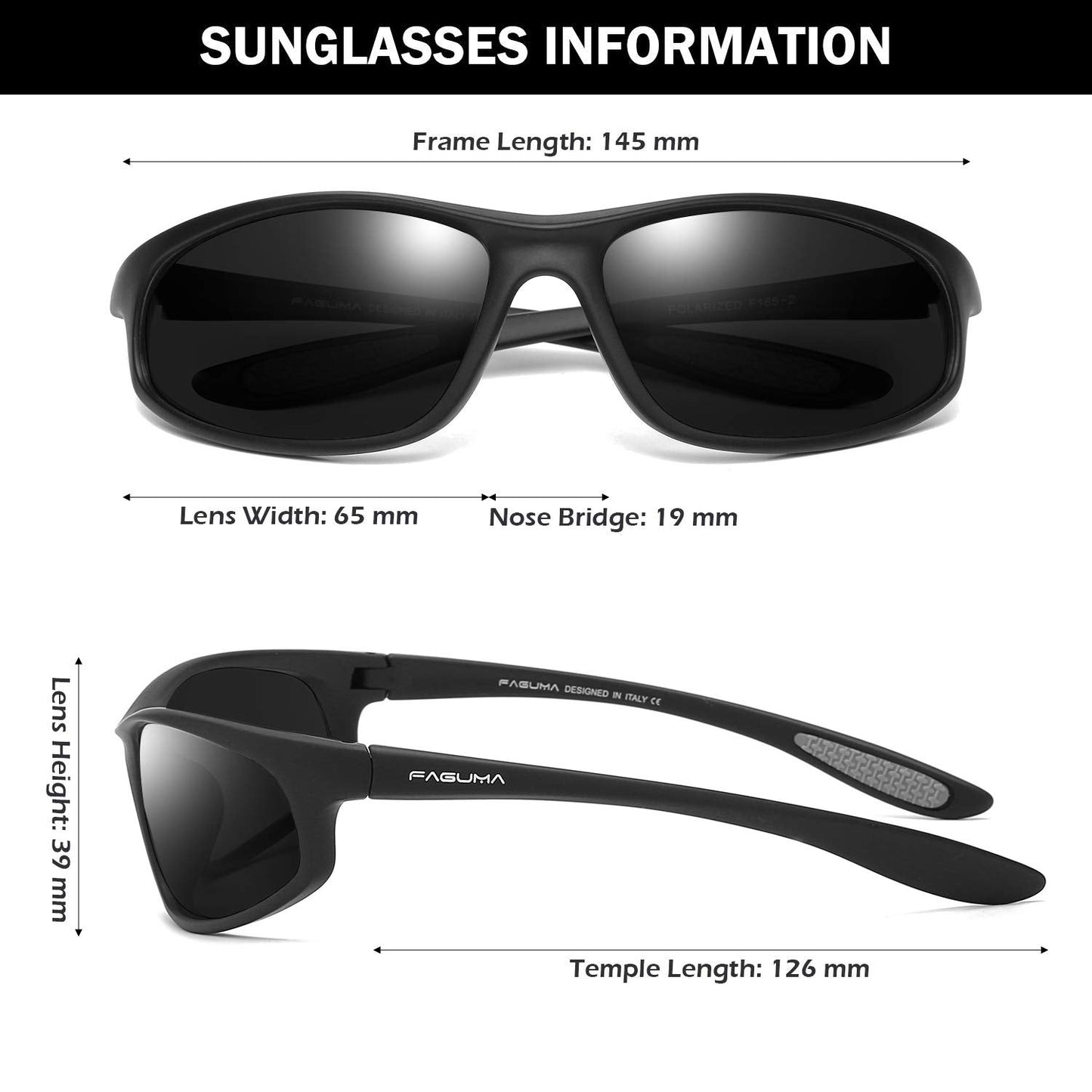 FAGUMA Polarized Sports Sunglasses For Men Cycling Driving Fishing 100% UV Protection