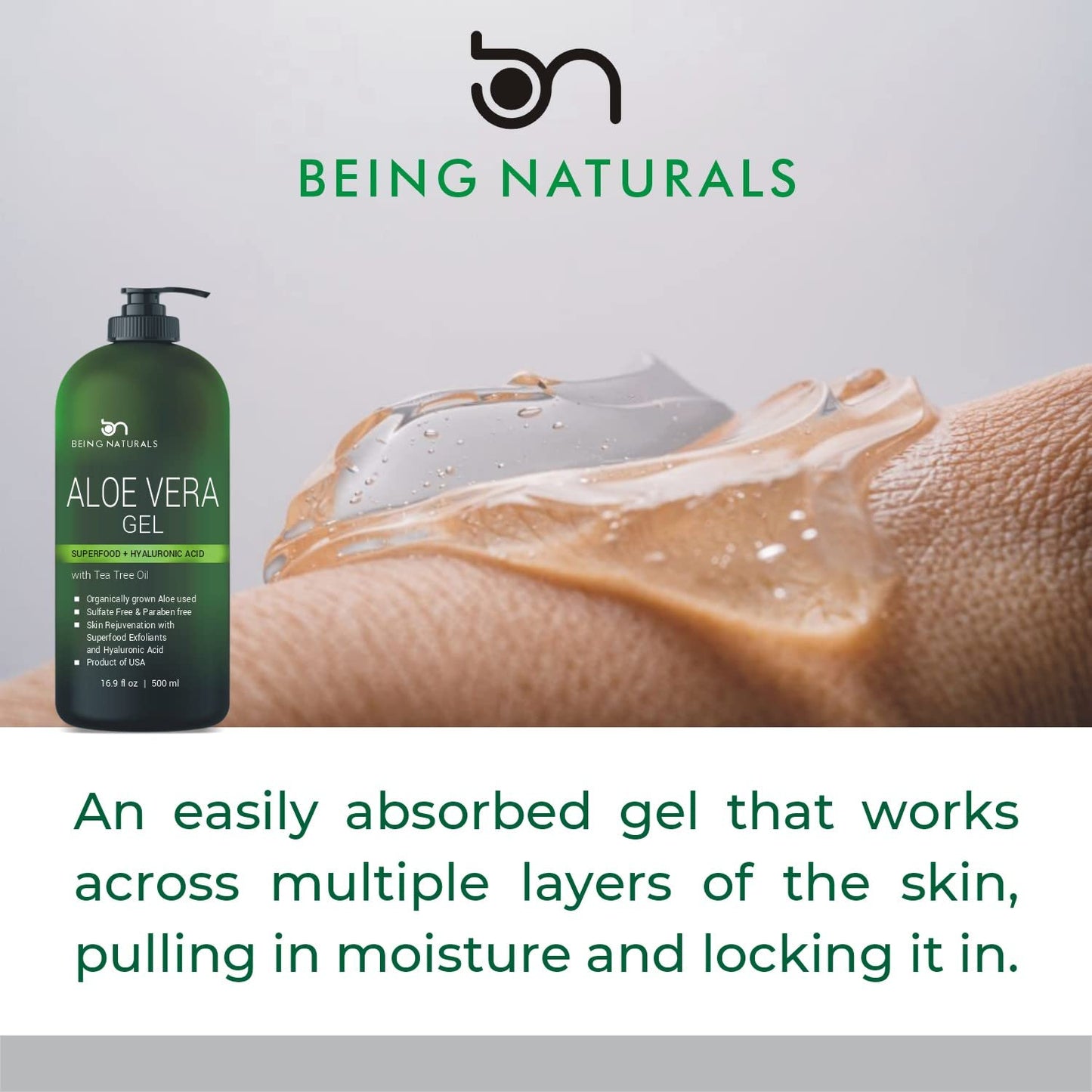 Aloe vera Gel - from 100% Pure Organic Aloe - Natural Raw Moisturizer for Face, Body, Hair. Perfect for Sunburn, Acne, Razor Bumps 16.9 fl oz (Tea Tree, Superfood, Hyaluronic Acid)