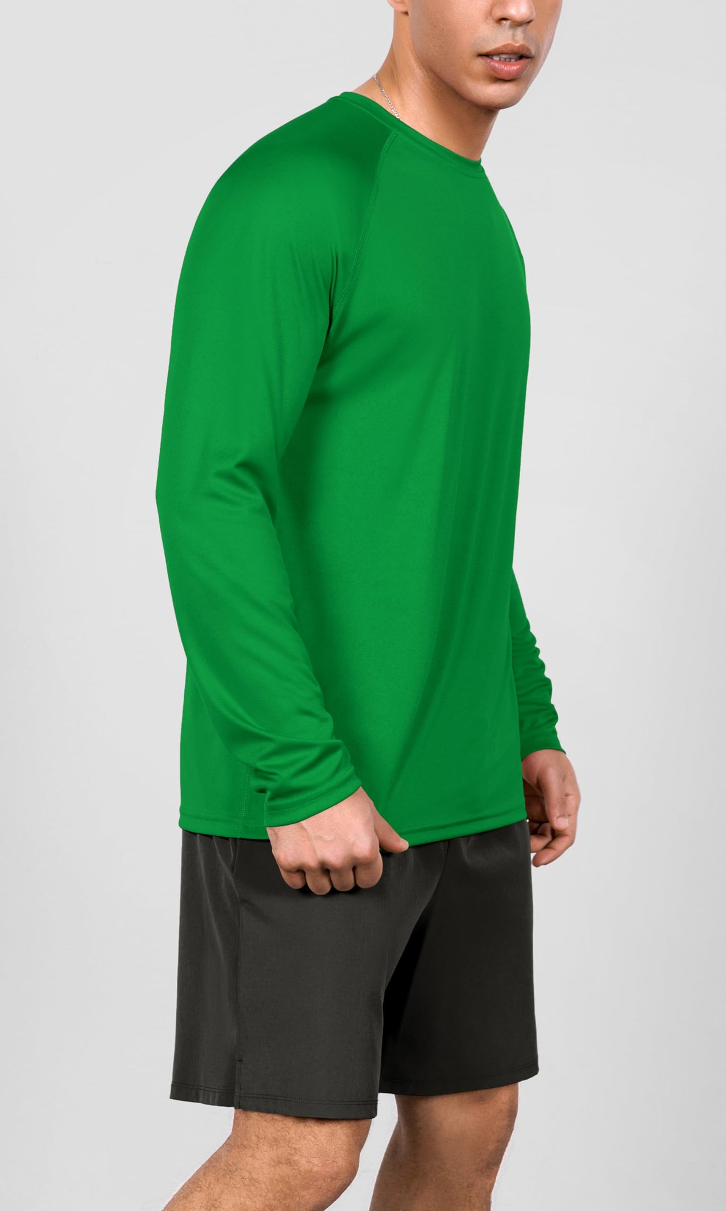 ODODOS Men's Quick Dry Long Sleeve Shirts UPF 50+ Sun Protection SPF Athletic Tops Workout Fishing T-Shirts, Green, Large