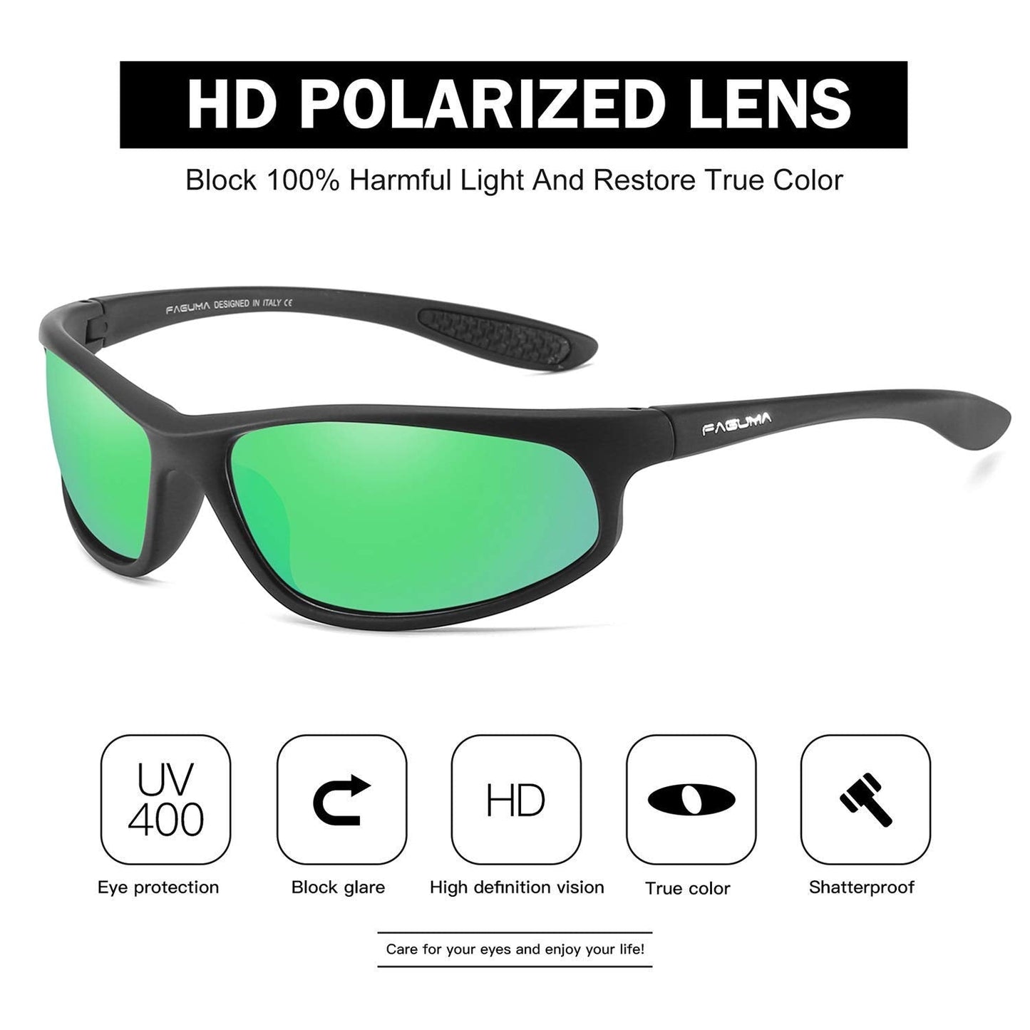 FAGUMA Polarized Sports Sunglasses For Men Cycling Driving Fishing 100% UV Protection
