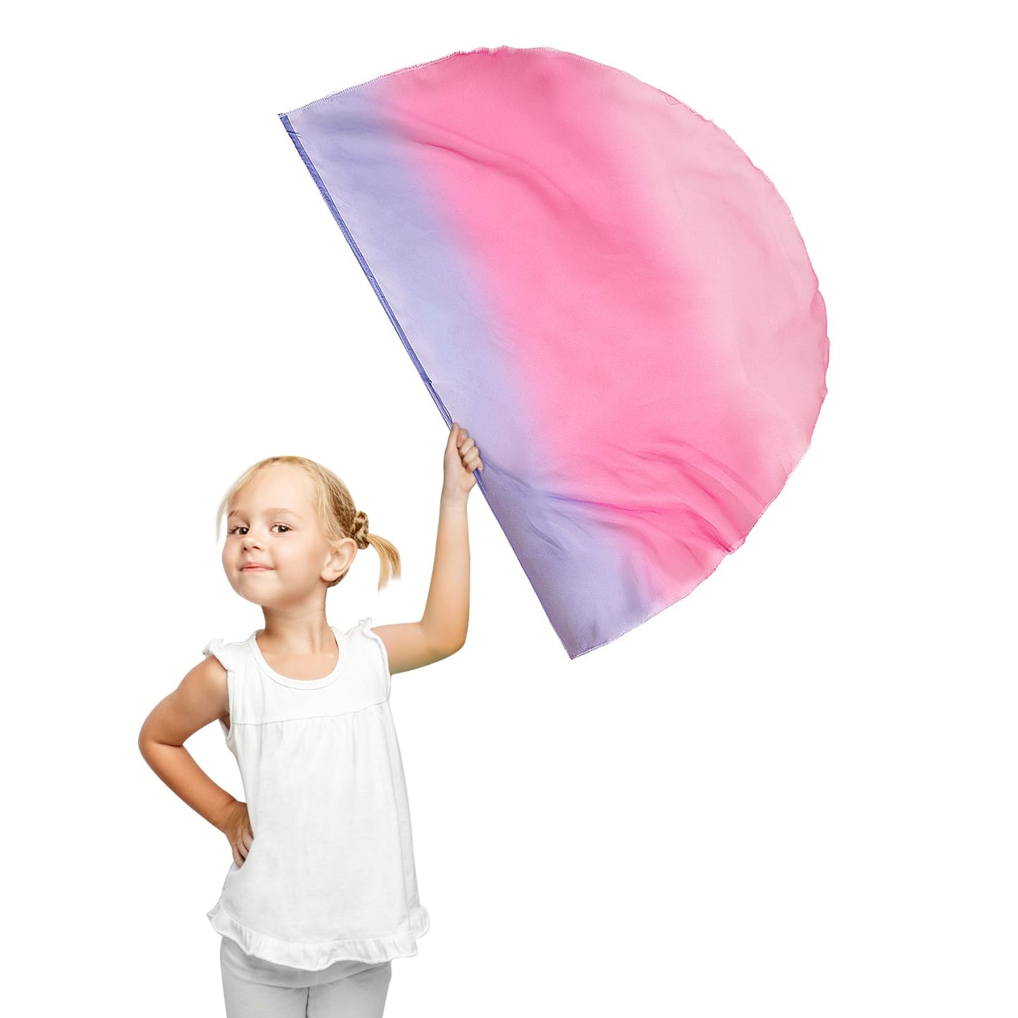 Worship Flag with Scalable Rod for Kids Children, 36" Semicircle Flex Chiffon Flag for Dance Practice Performance, Praise Flag, Divine Flag, Church Flag (B14)
