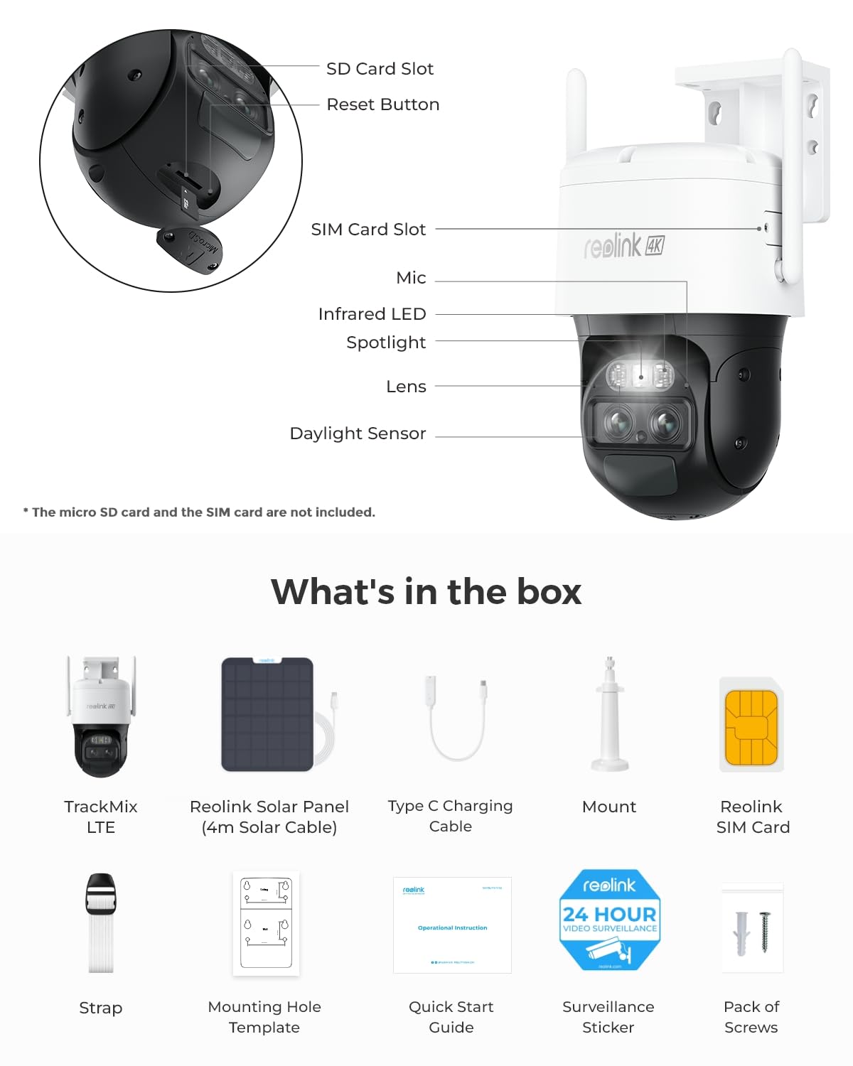 REOLINK 4K Dual Lens Cellular Security Camera, 4G LTE Auto Tracking, No WiFi Solar Powered, SIM Card Included, 6X Hybrid Zoom, 8MP Color Night Vision, Motion Alert, TrackMix LTE + SP, Updated Version