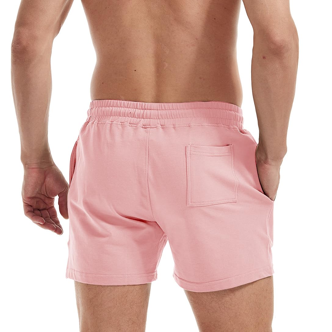 AIMPACT Mens Workout Sweat Shorts 5 Inch Cotton Casual Fitness Mens Athletic Gym Shorts with Pockets Pink