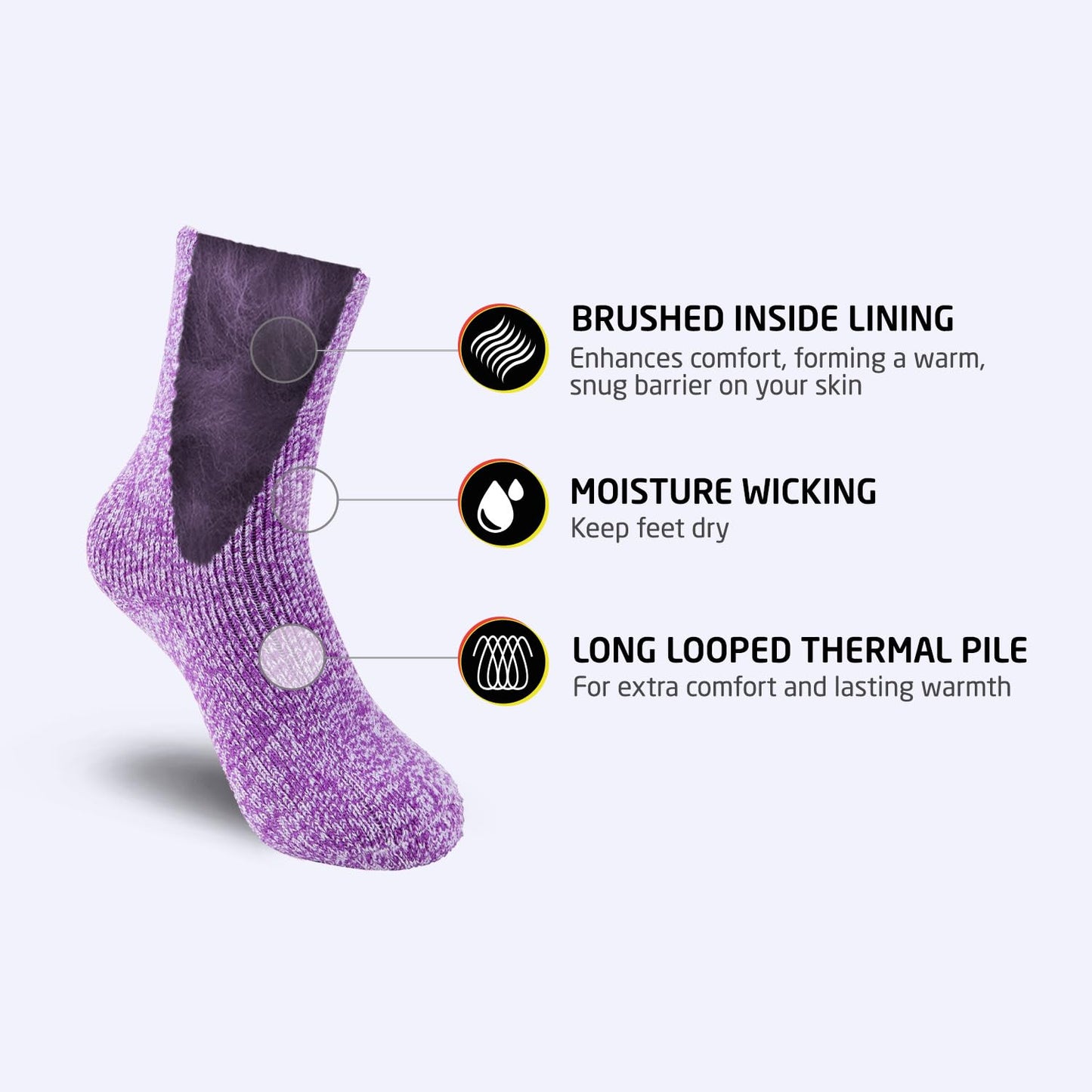 HOT FEET Kids Thermal Socks – 2 Pack Warm Winter Socks for Boys and Girls, Cozy & Insulated, Thick Heated Socks for Kids, Pink & Purple