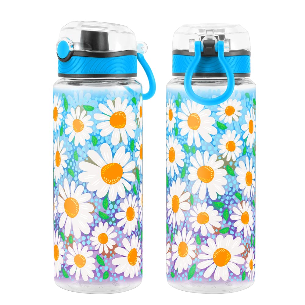 Cute Water Bottle for School Kids Girls, BPA FREE Tritan & Leak Proof & Easy Clean & Carry Handle, 23oz/ 680ml - Daisy
